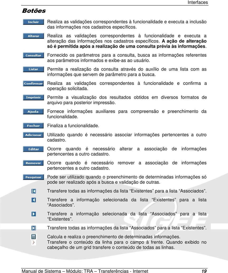 A ação de alteração só é permitida após a realização de uma consulta prévia às informações.