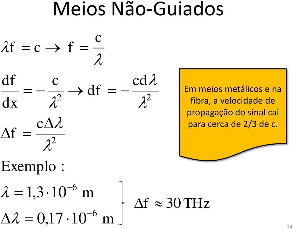 meios metálicos e na fibra, a velocidade de