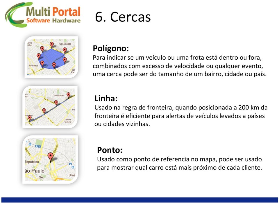 Linha: Usado na regra de fronteira, quando posicionada a 200 km da fronteira é eficiente para alertas de veículos