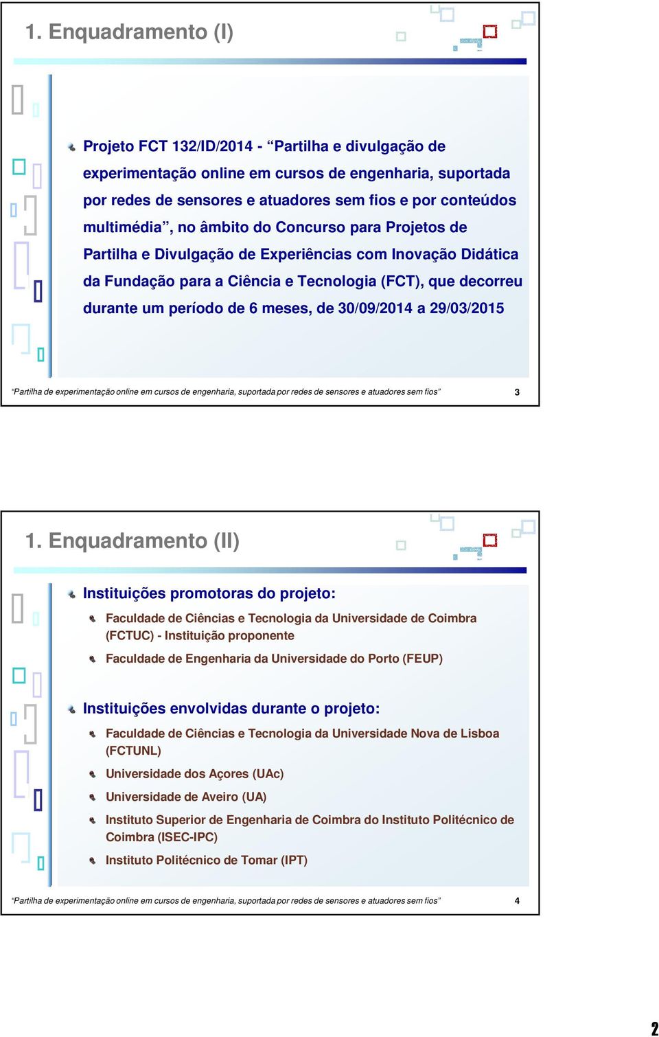 30/09/2014 a 29/03/2015 Partilha de experimentação online em cursos de engenharia, suportada por redes de sensores e atuadores sem fios 3 1.