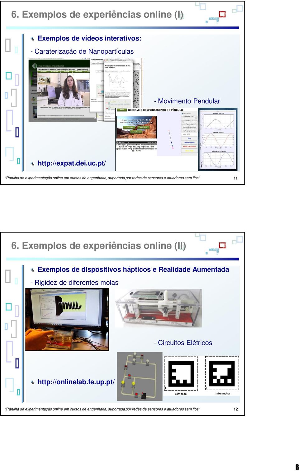 Exemplos de experiências online (II) Exemplos de dispositivos hápticos e Realidade Aumentada - Rigidez de diferentes molas - Circuitos