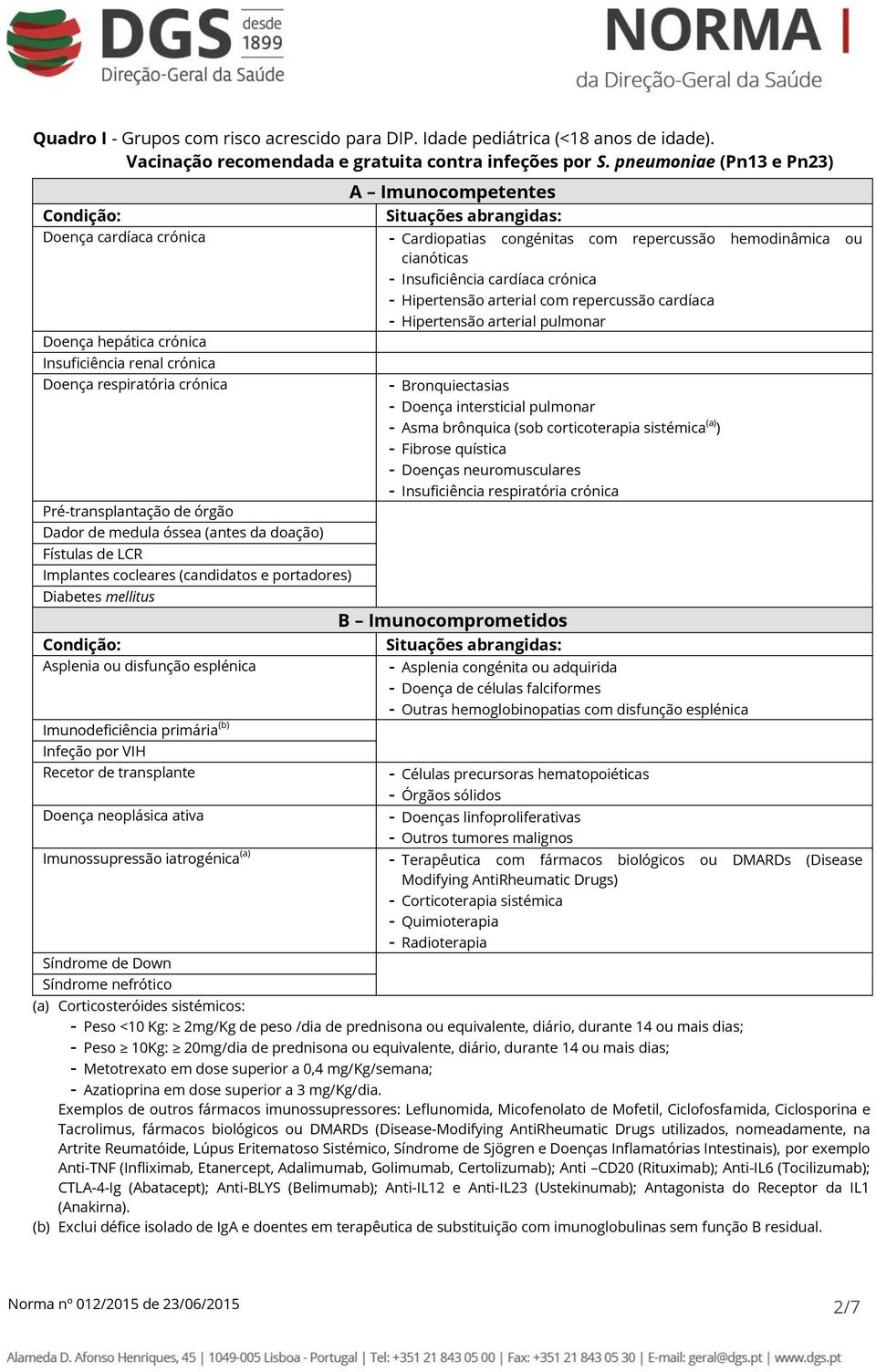 Hipertensão arterial com repercussão cardíaca - Hipertensão arterial pulmonar Doença hepática crónica Insuficiência renal crónica Doença respiratória crónica Pré-transplantação de órgão Dador de