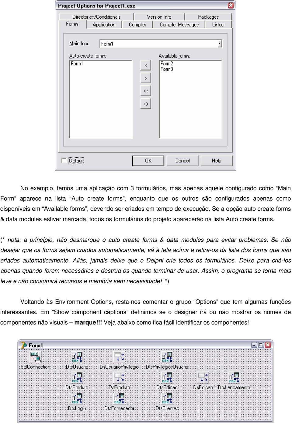 (* nota: a princípio, não desmarque o auto create forms & data modules para evitar problemas.