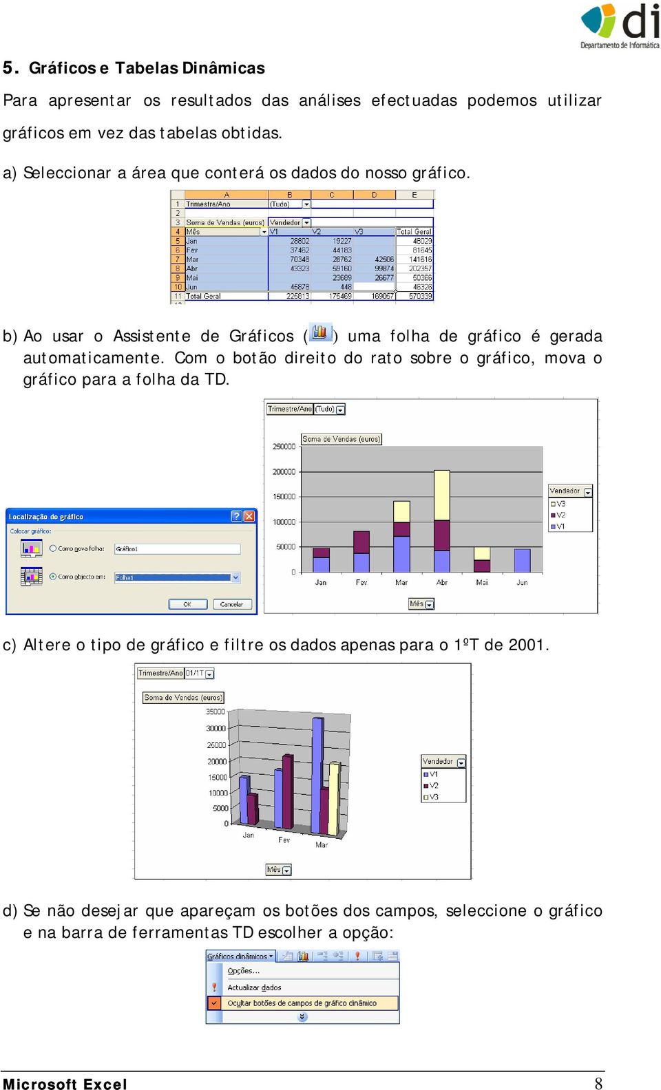 b) Ao usar o Assistente de Gráficos ( ) uma folha de gráfico é gerada automaticamente.
