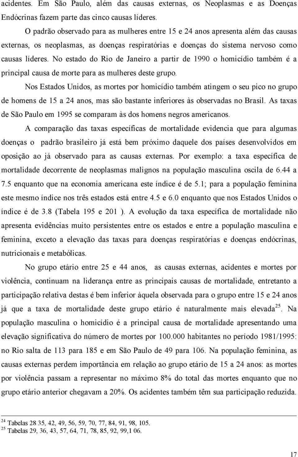 No estado do Rio de Janeiro a partir de 1990 o homicídio também é a principal causa de morte para as mulheres deste grupo.