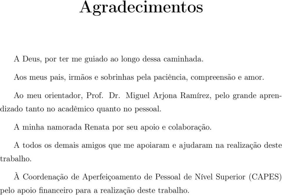 Miguel Arjona Ramírez, pelo grande aprendizado tanto no acadêmico quanto no pessoal.
