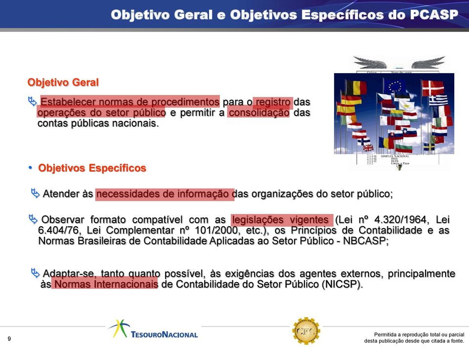 Objetivos Específicos Atender às necessidades de informação das organizações do setor público; Observar formato compatível com as legislações vigentes (Lei nº 4.