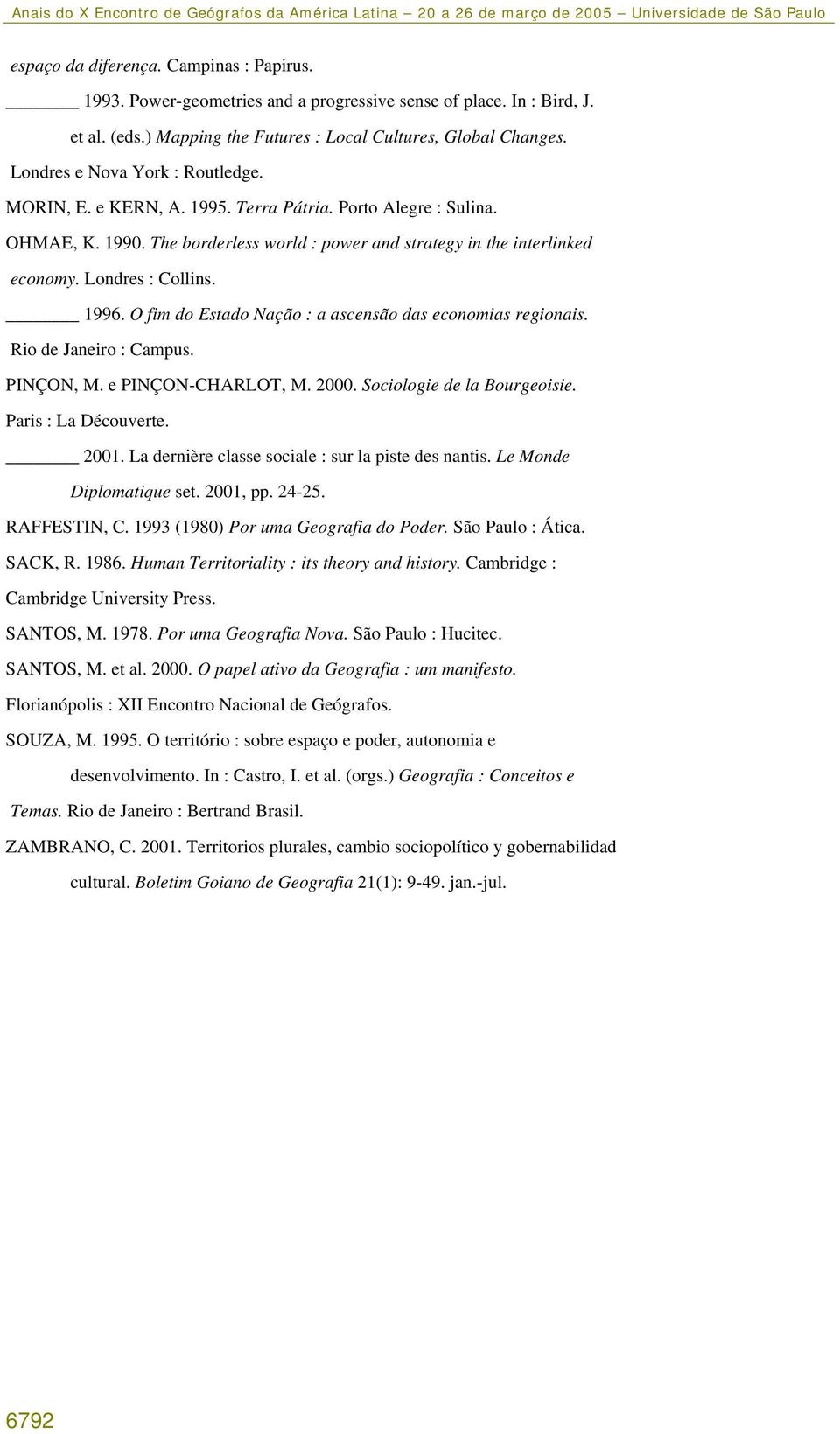 Londres : Collins. 1996. O fim do Estado Nação : a ascensão das economias regionais. Rio de Janeiro : Campus. PINÇON, M. e PINÇON-CHARLOT, M. 2000. Sociologie de la Bourgeoisie. Paris : La Découverte.