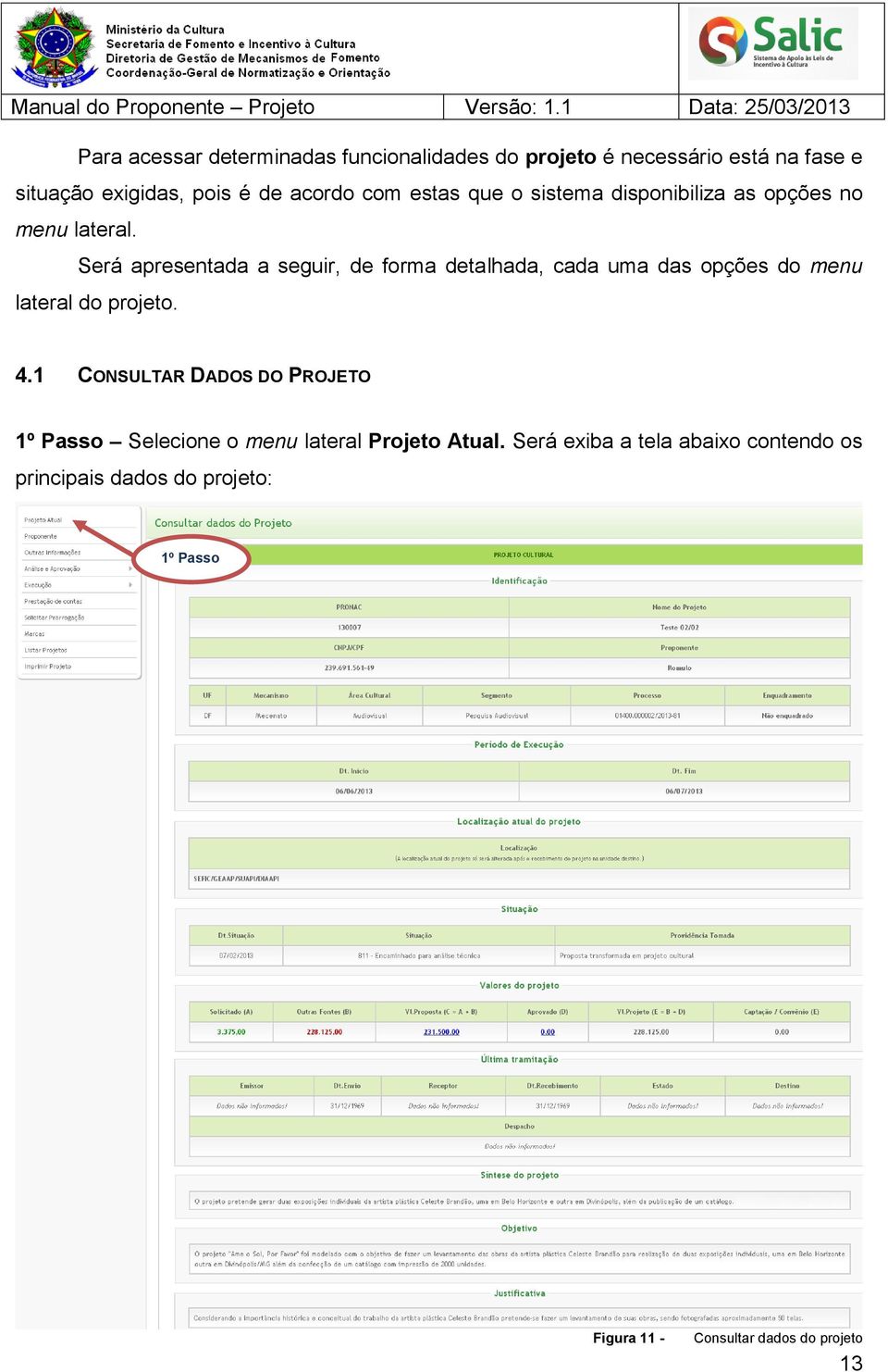 Será apresentada a seguir, de forma detalhada, cada uma das opções do menu lateral do projeto. 4.