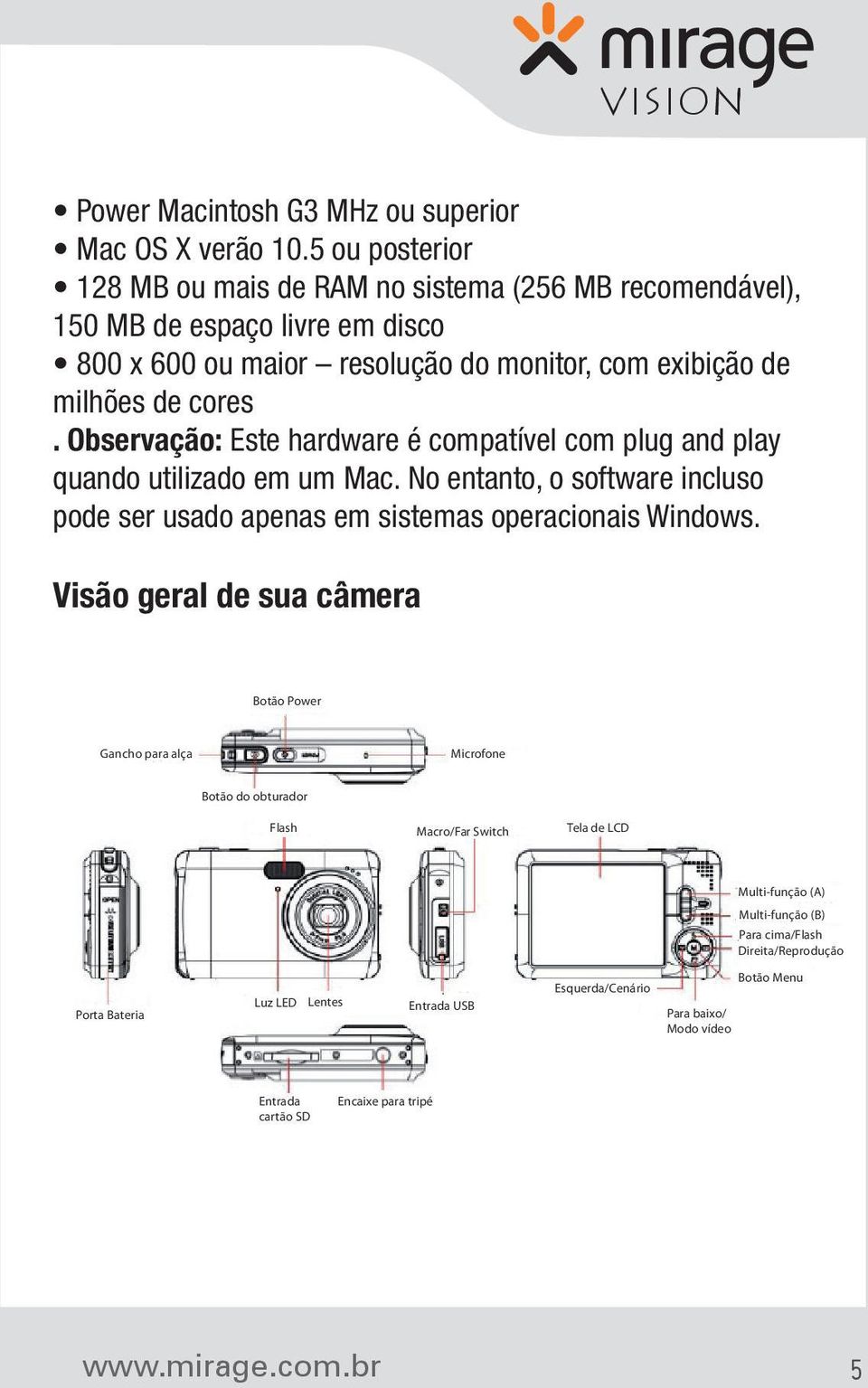 Observação: Este hardware é compatível com plug and play quando utilizado em um Mac. No entanto, o software incluso pode ser usado apenas em sistemas operacionais Windows.