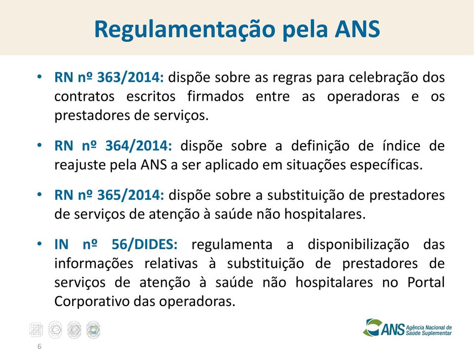 RN nº 365/2014: dispõe sobre a substituição de prestadores de serviços de atenção à saúde não hospitalares.