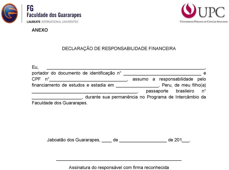 filho(a), passaporte brasileiro n, durante sua permanência no Programa de Intercâmbio da