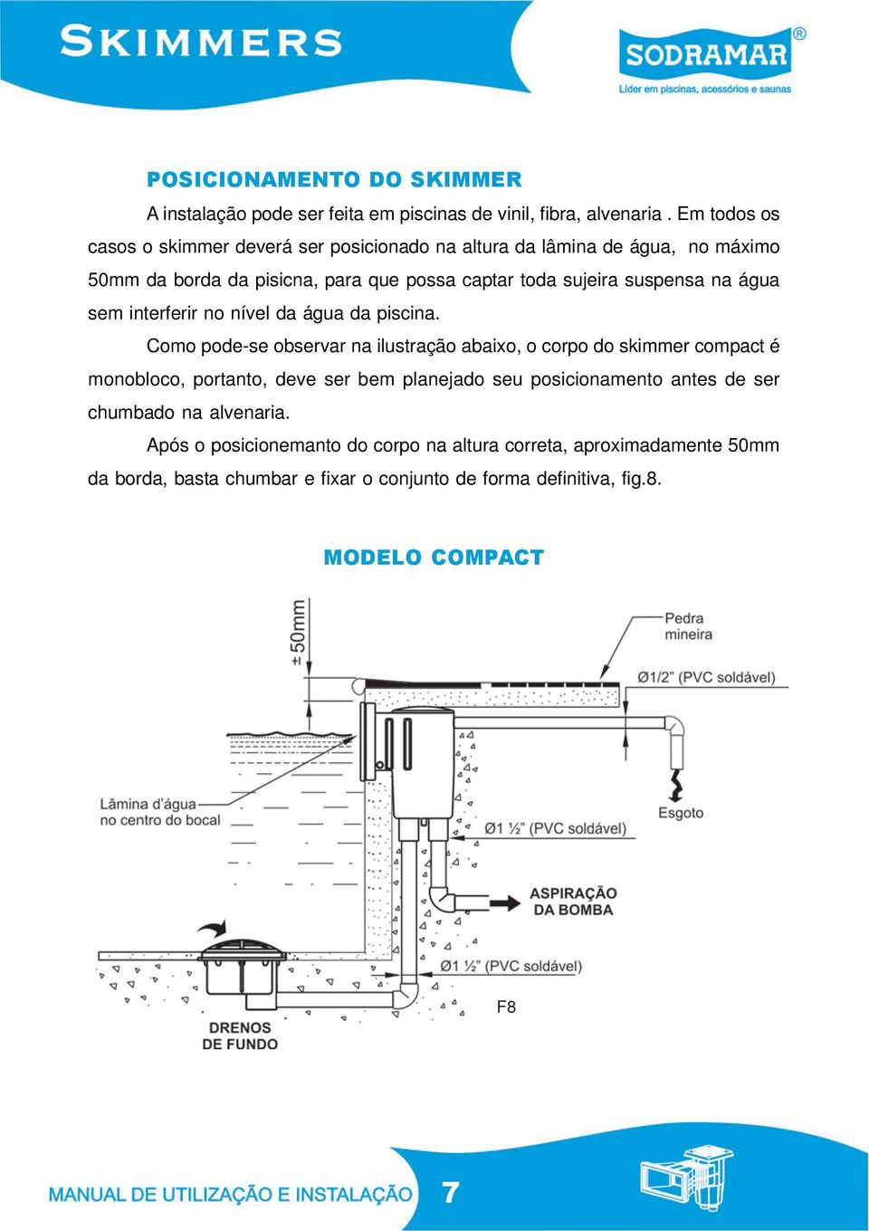 na água sem interferir no nível da água da piscina.