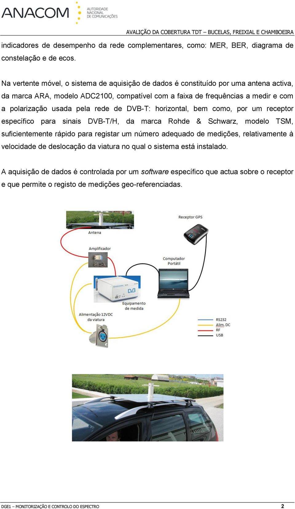 pela rede de DVB-T: horizontal, bem como, por um receptor específico para sinais DVB-T/H, da marca Rohde & Schwarz, modelo TSM, suficientemente rápido para registar um número adequado de