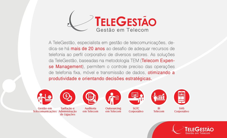 As soluções da TeleGestão, baseadas na metodologia TEM (Telecom Expense Management), permitem o controle preciso das operações de telefonia