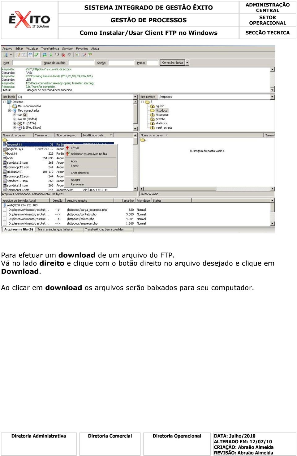 arquivo desejado e clique em Download.