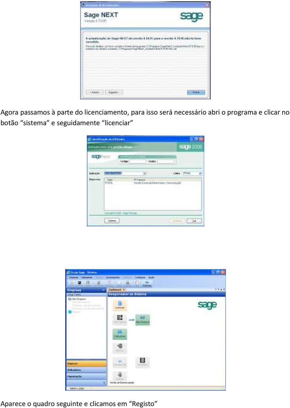 no botão sistema e seguidamente licenciar