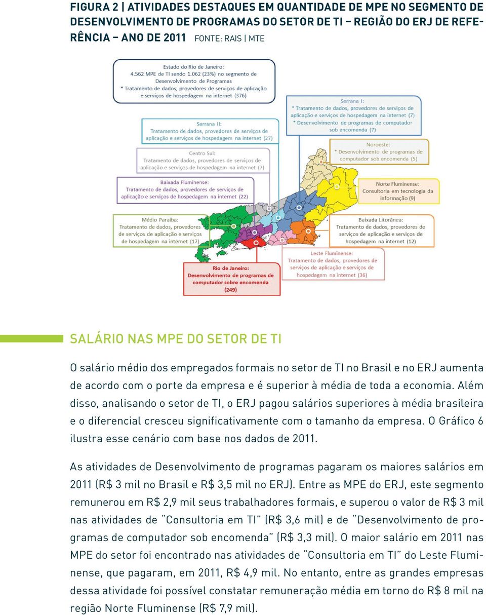 Além disso, analisando o setor de TI, o ERJ pagou salários superiores à média brasileira e o diferencial cresceu significativamente com o tamanho da empresa.