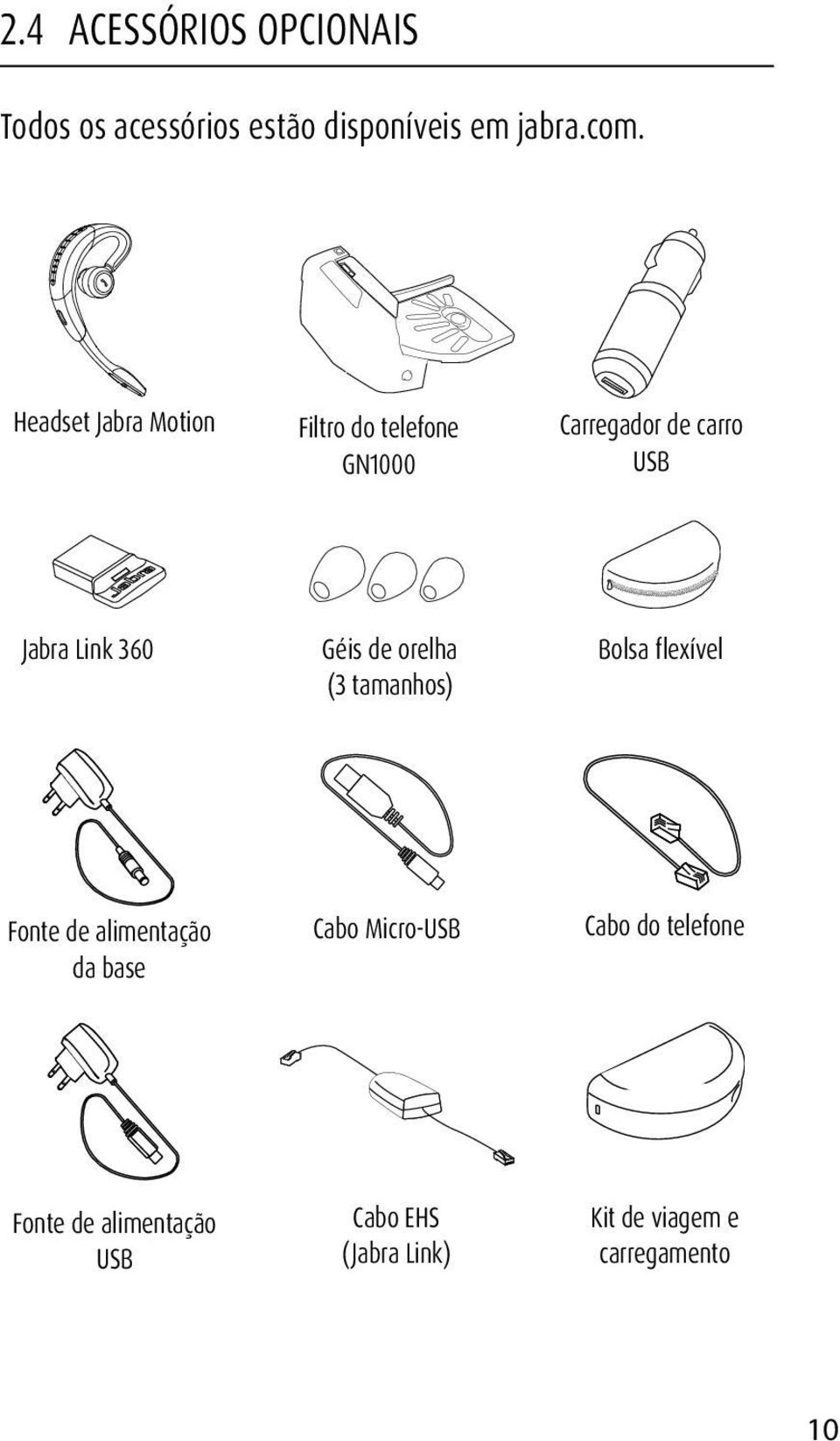 Géis de orelha (3 tamanhos) Bolsa flexível Fonte de alimentação da base Cabo Micro-USB