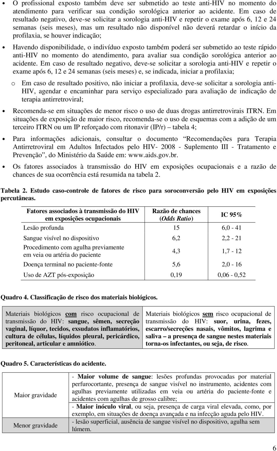 profilaxia, se houver indicação; Havendo disponibilidade, o indivíduo exposto também poderá ser submetido ao teste rápido anti-hiv no momento do atendimento, para avaliar sua condição sorológica