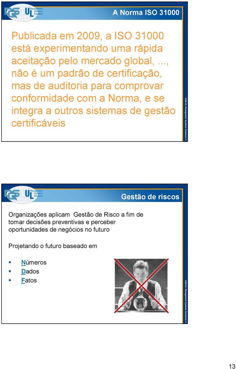 outros sistemas de gestão certificáveis Gestão de riscos Organizações aplicam Gestão de Risco a fim de tomar