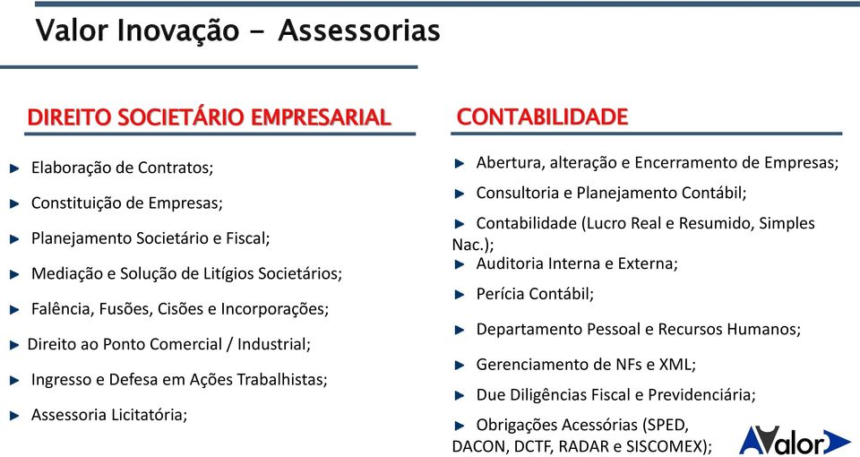 Abertura, alteração e Encerramento de Empresas; Consultoria e Planejamento Contábil; Contabilidade (Lucro Real e Resumido, Simples Nac.