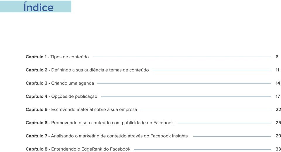 Capítulo 6 - Promovendo o seu conteúdo com publicidade no Facebook Capítulo 7 - Analisando o marketing de