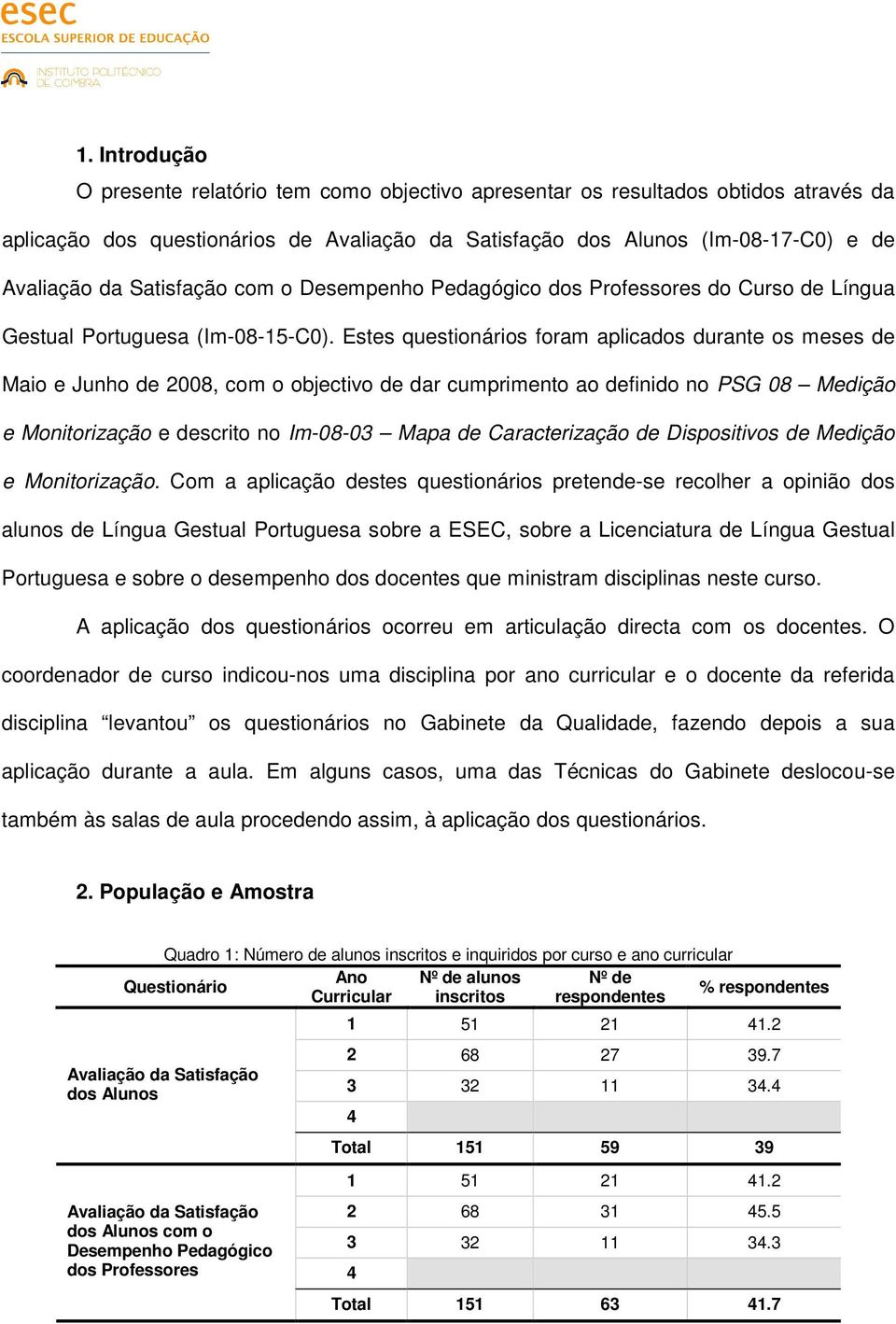 Estes questionários foram aplicados durante os meses de Maio e Junho de 08, com o objectivo de dar cumprimento ao definido no PSG 08 Medição e Monitorização e descrito no Im-08-03 Mapa de