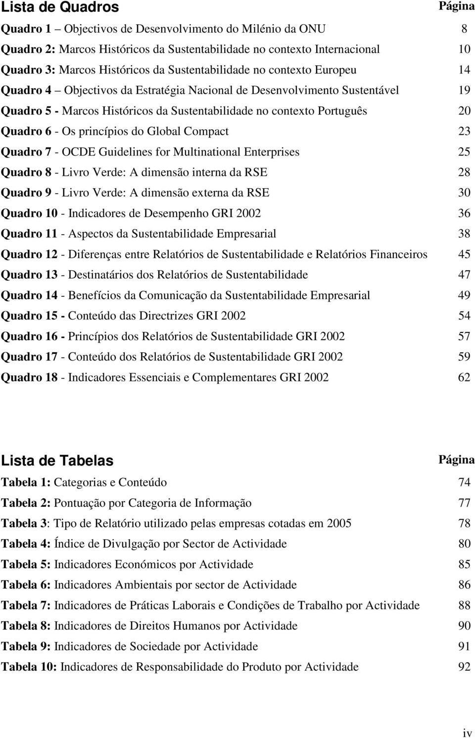 - Os princípios do Global Compact 23 Quadro 7 - OCDE Guidelines for Multinational Enterprises 25 Quadro 8 - Livro Verde: A dimensão interna da RSE 28 Quadro 9 - Livro Verde: A dimensão externa da RSE