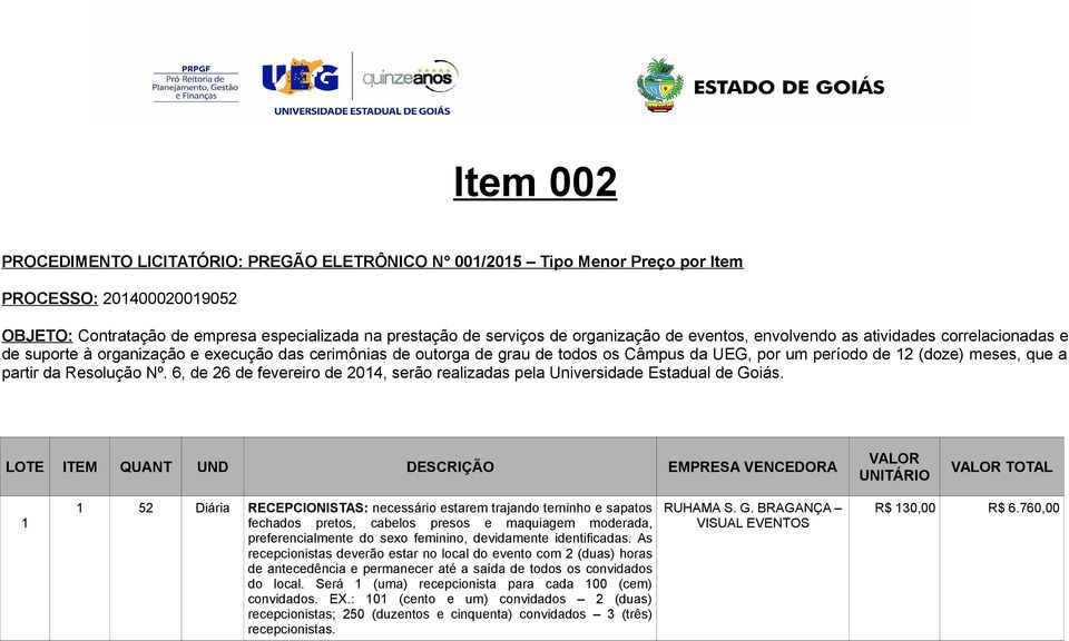 que a partir da Resolução Nº. 6, de 26 de fevereiro de 2014, serão realizadas pela Universidade Estadual de Goiás.