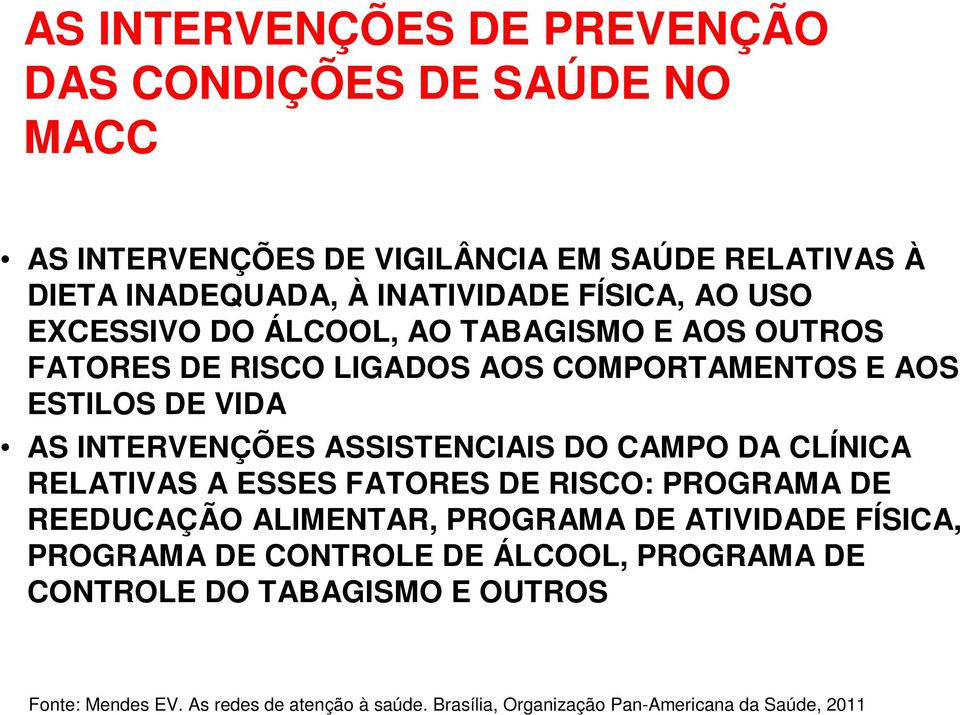 ASSISTENCIAIS DO CAMPO DA CLÍNICA RELATIVAS A ESSES FATORES DE RISCO: PROGRAMA DE REEDUCAÇÃO ALIMENTAR, PROGRAMA DE ATIVIDADE FÍSICA, PROGRAMA DE