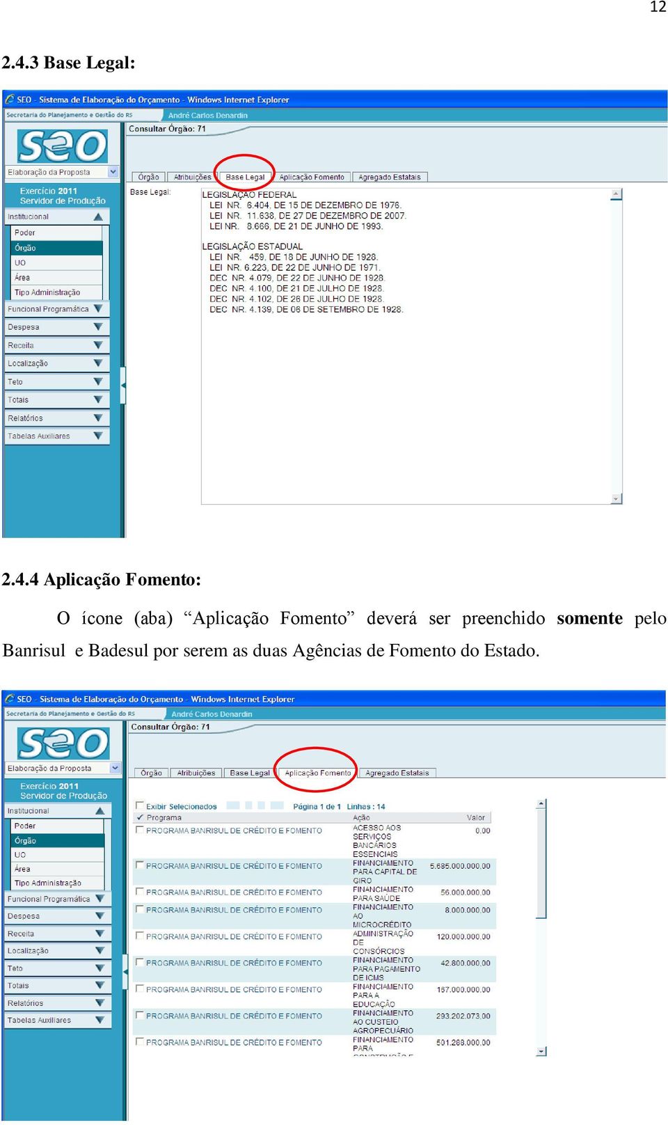 4 Aplicação Fomento: O ícone (aba) Aplicação