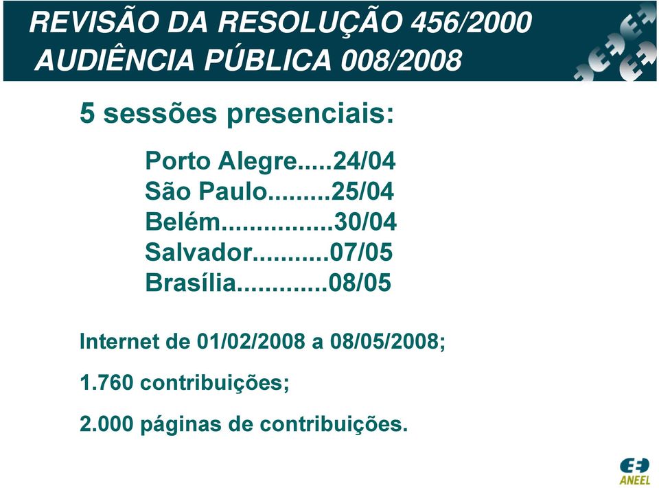 ..30/04 Salvador...07/05 Brasília.