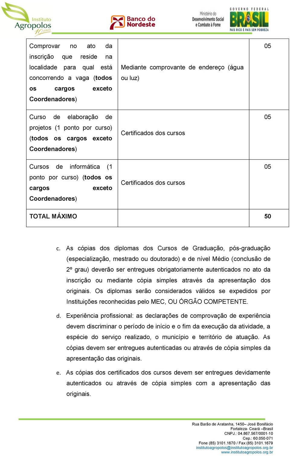 cursos 05 TOTAL MÁXIMO 50 c.