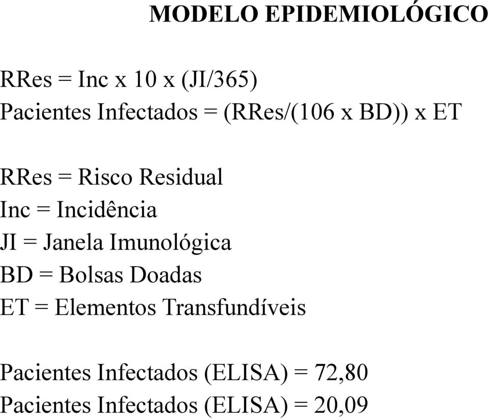 Janela Imunológica BD = Bolsas Doadas ET = Elementos Transfundíveis