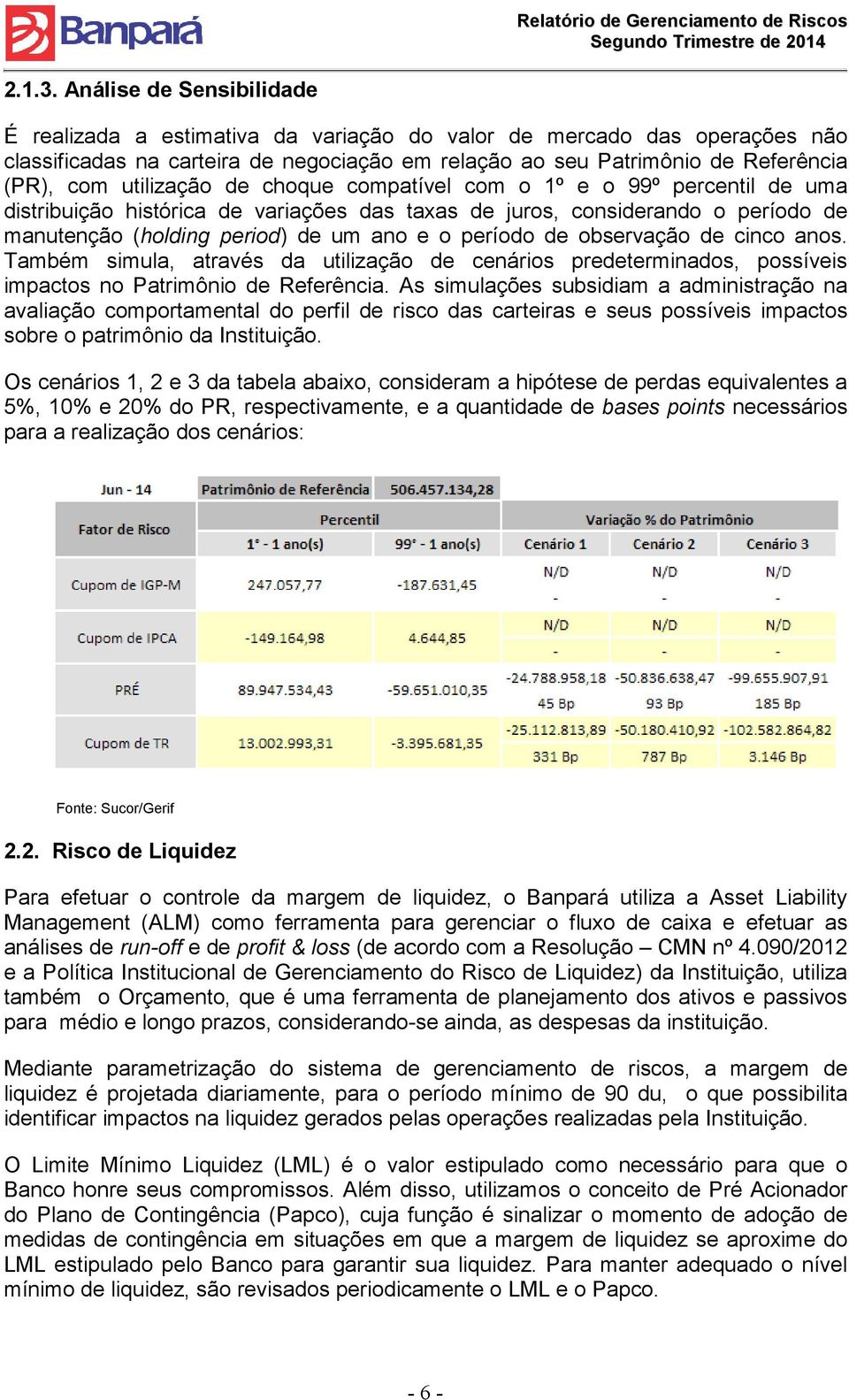 utilização de choque compatível com o 1º e o 99º percentil de uma distribuição histórica de variações das taxas de juros, considerando o período de manutenção (holding period) ) de um ano e o período