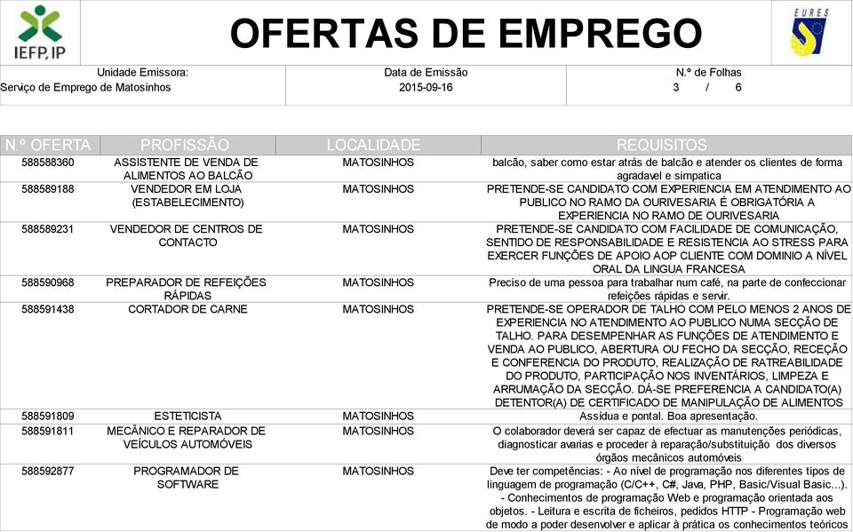 CANDIDATO COM EXPERIENCIA EM ATENDIMENTO AO PUBLICO NO RAMO DA OURIVESARIA É OBRIGATÓRIA A EXPERIENCIA NO RAMO DE OURIVESARIA PRETENDE-SE CANDIDATO COM FACILIDADE DE COMUNICAÇÃO, SENTIDO DE