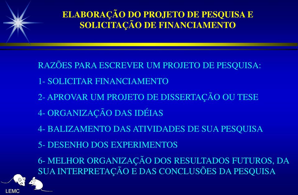 4- ORGANIZAÇÃO DAS IDÉIAS 4- BALIZAMENTO DAS ATIVIDADES DE SUA PESQUISA 5- DESENHO DOS