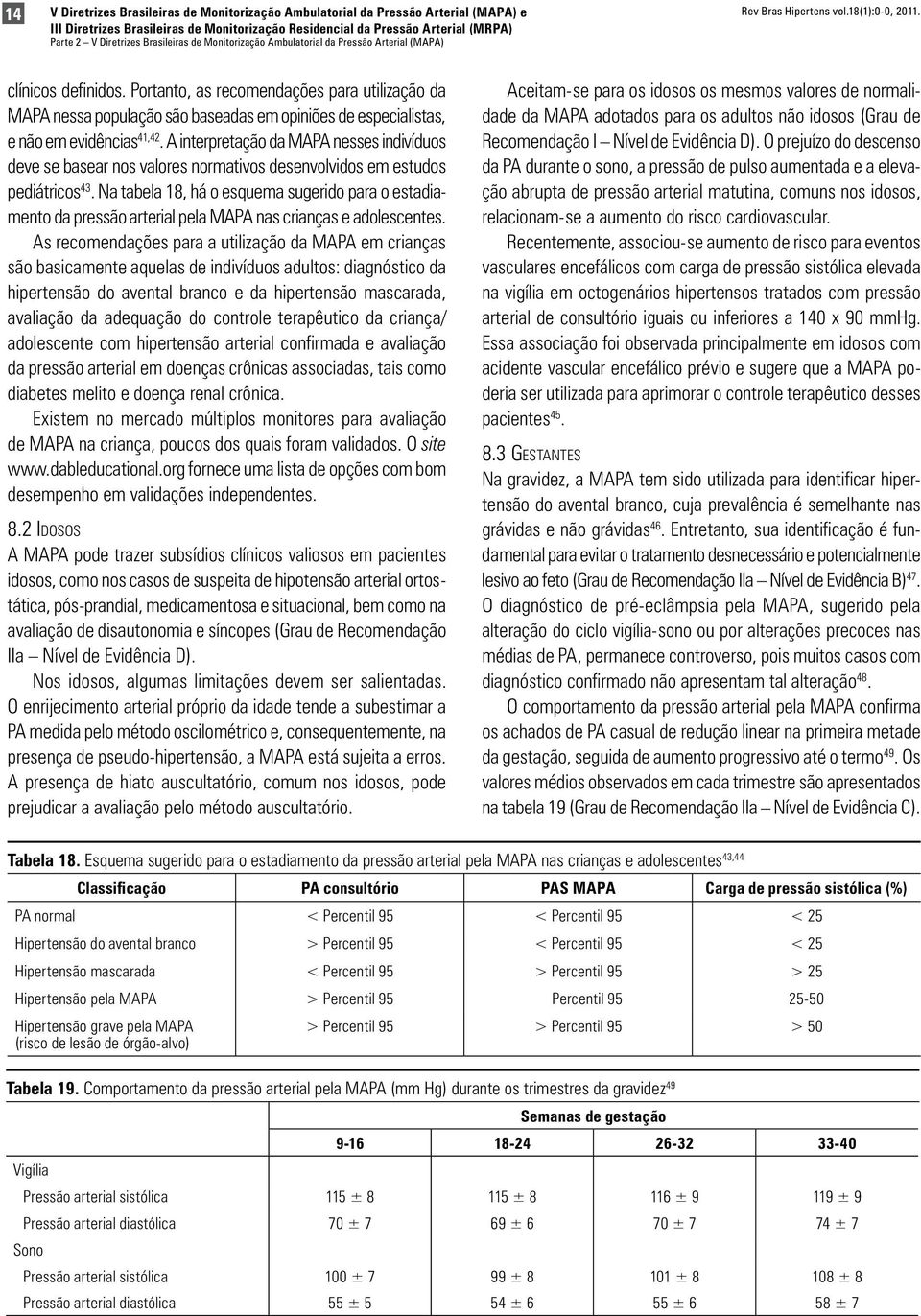 A interpretação da MAPA nesses indivíduos deve se basear nos valores normativos desenvolvidos em estudos pediátricos 43.