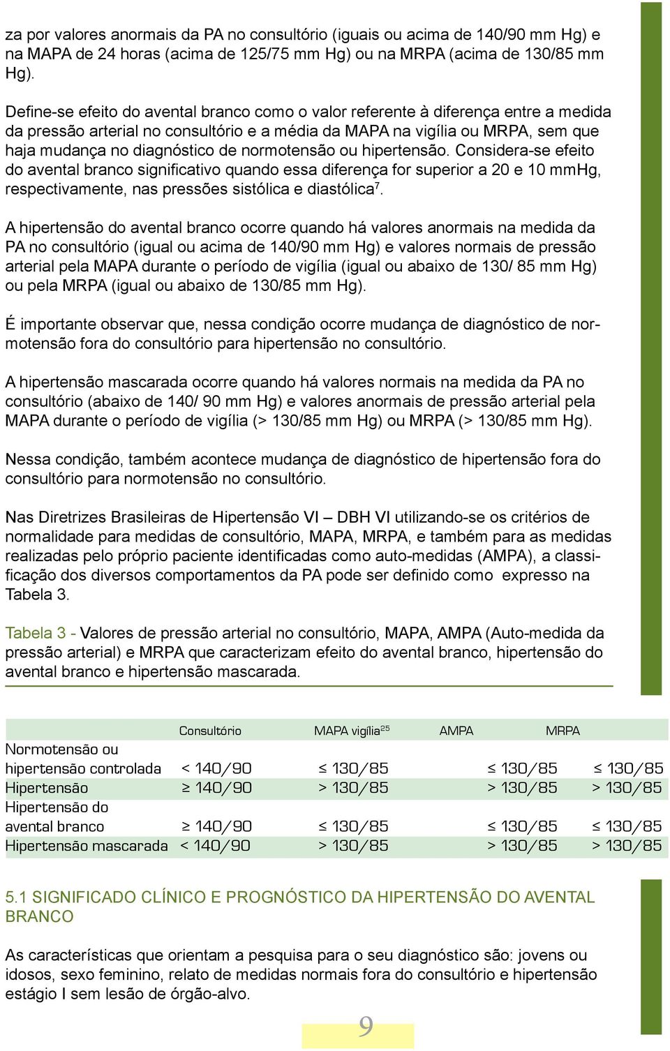 normotensão ou hipertensão. Considera-se efeito do avental branco significativo quando essa diferença for superior a 20 e 10 mmhg, respectivamente, nas pressões sistólica e diastólica 7.