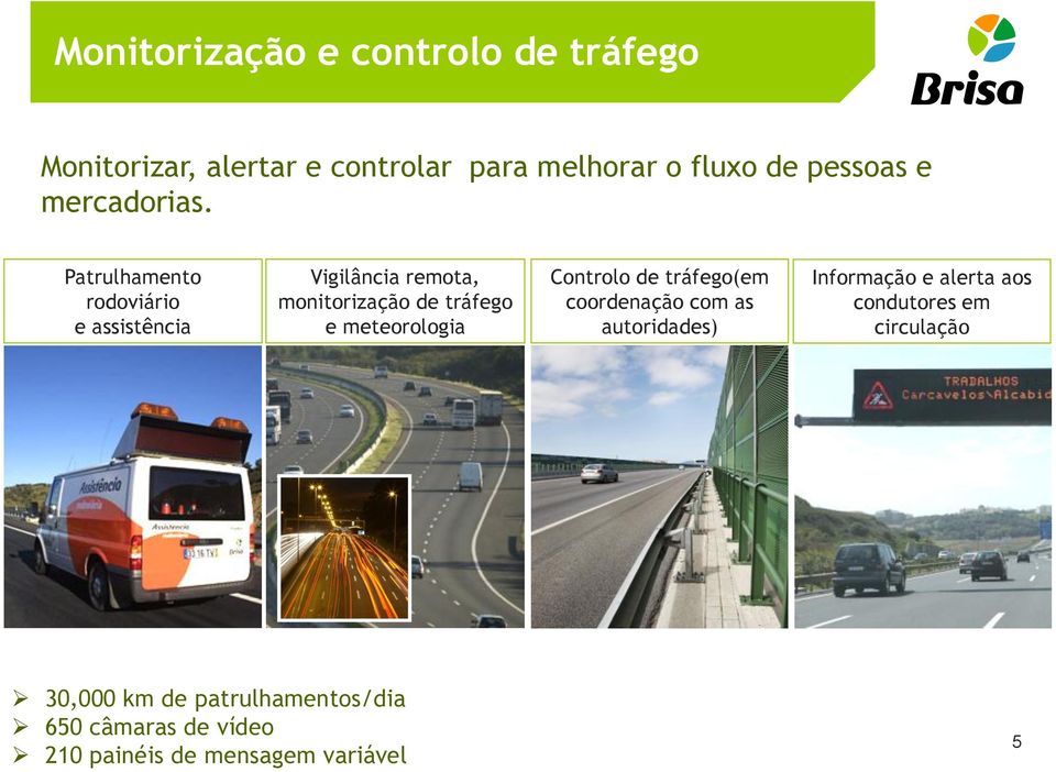 Patrulhamento rodoviário e assistência Vigilância remota, monitorização de tráfego e meteorologia