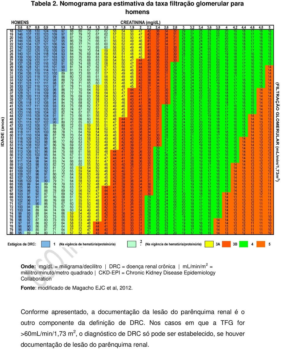 ml/min/m2 = mililitro/minuto/metro quadrado CKD-EPI = Chronic Kidney Disease Epidemiology Collaboration Fonte: modificado de Magacho