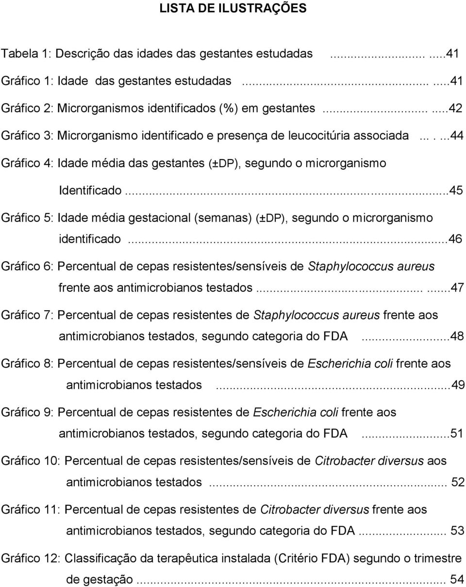 ..45 Gráfico 5: Idade média gestacional (semanas) (±DP), segundo o microrganismo identificado.