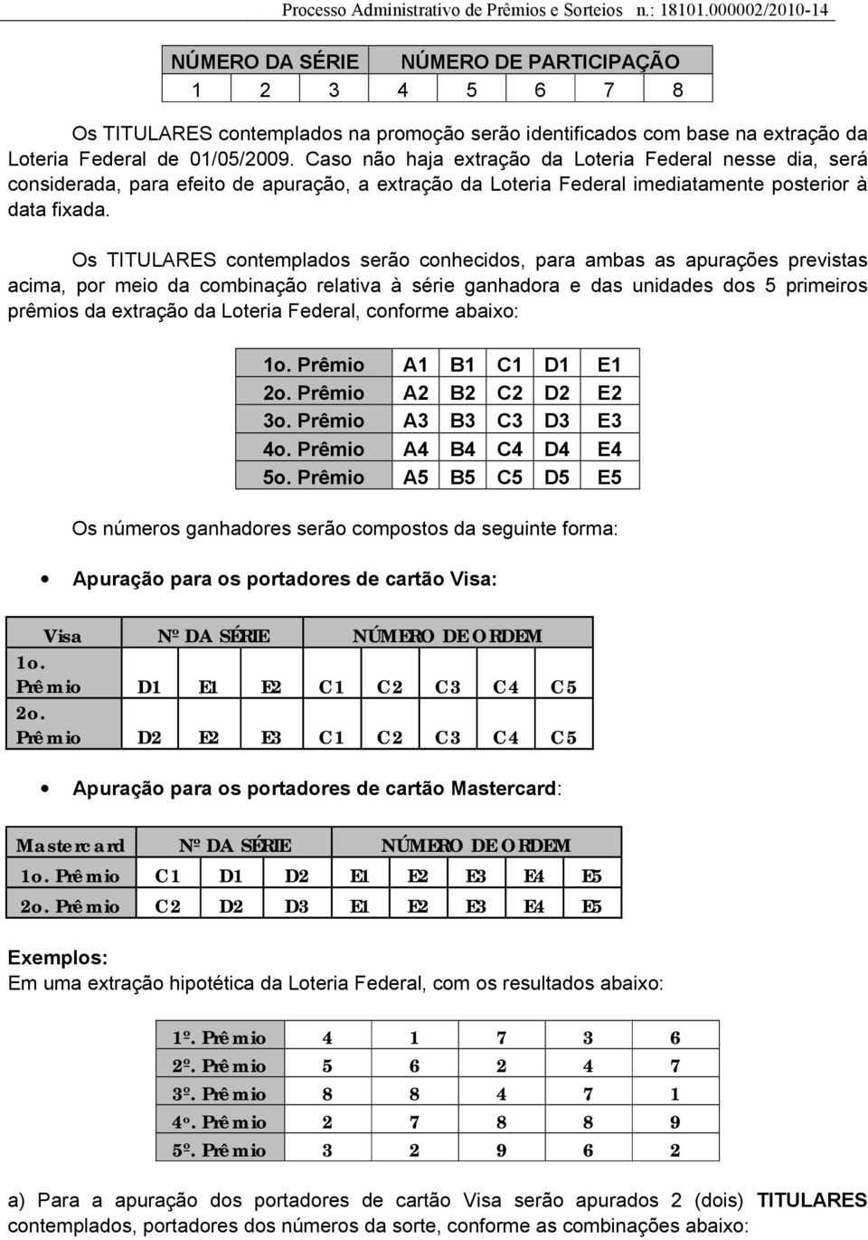 Os TITULARES contemplados serão conhecidos, para ambas as apurações previstas acima, por meio da combinação relativa à série ganhadora e das unidades dos 5 primeiros prêmios da extração da Loteria