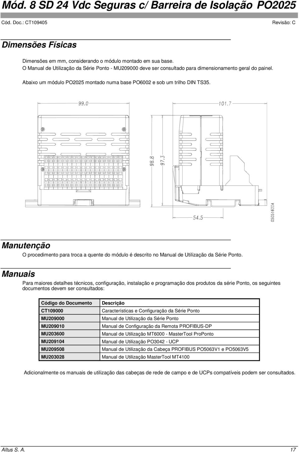 Manuais Para maiores detalhes técnicos, configuração, instalação e programação dos produtos da série Ponto, os seguintes documentos devem ser consultados: Código do Documento CT109000 MU209000