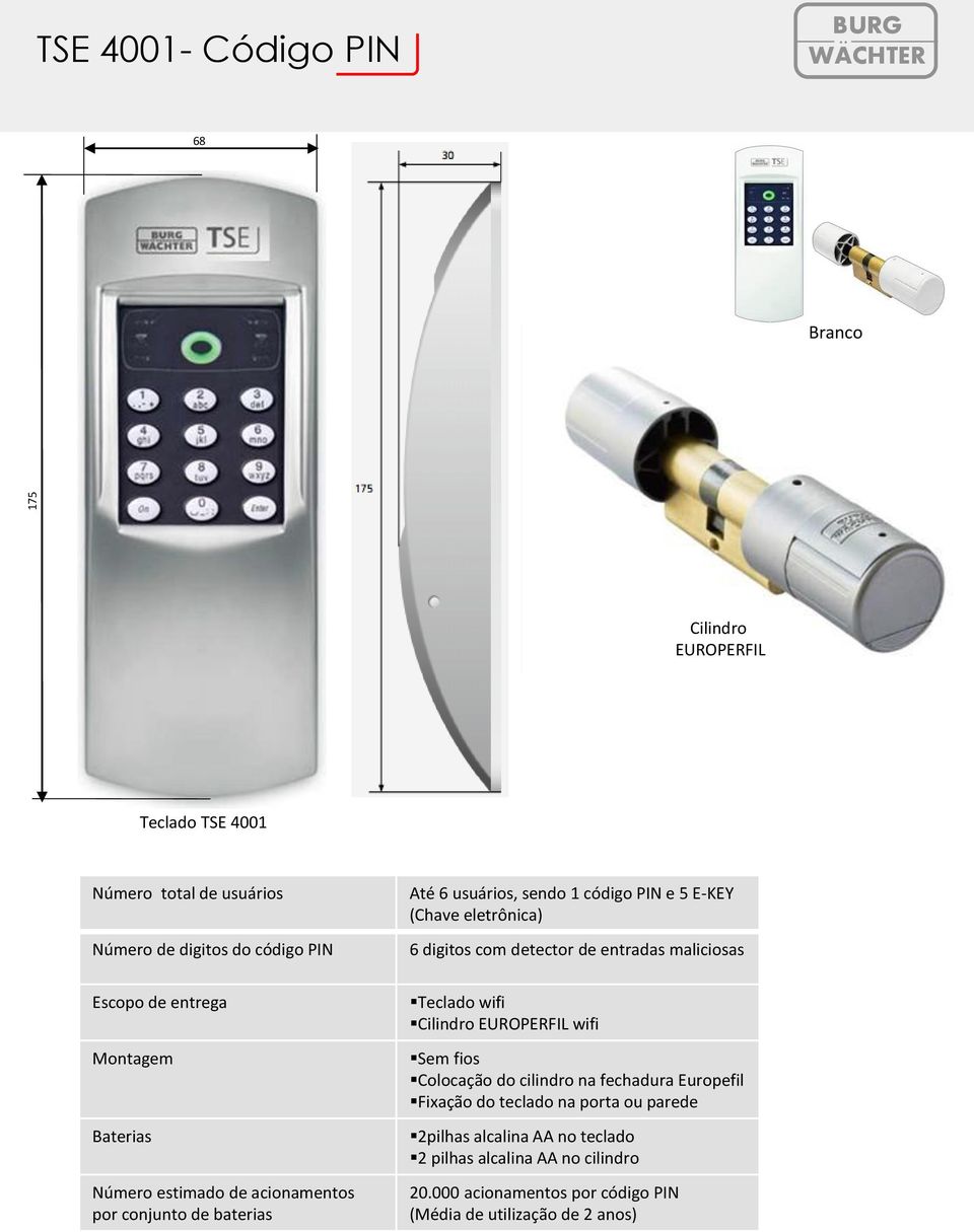 digitos com detector de entradas maliciosas Teclado wifi Cilindro wifi Sem fios Colocação do cilindro na fechadura Europefil Fixação do