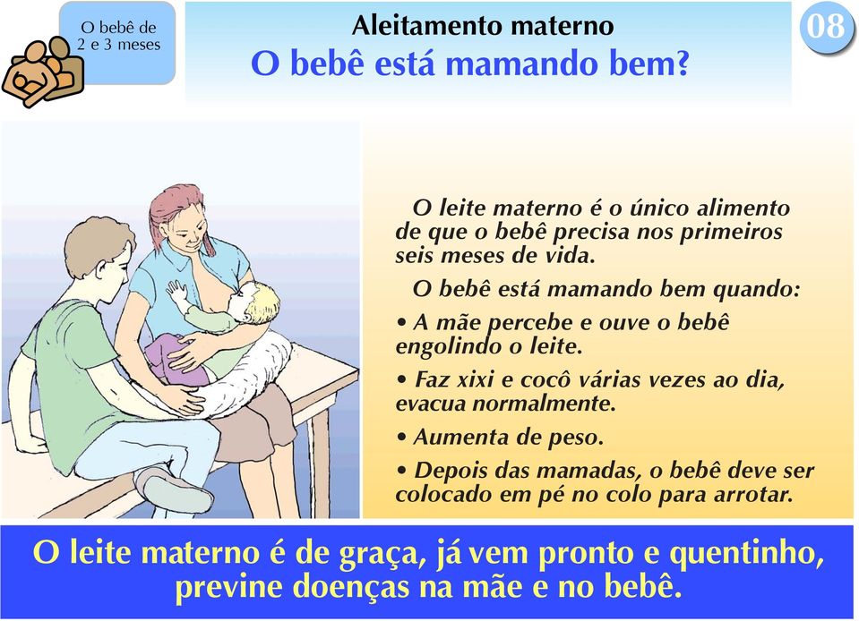 O bebê está mamando bem quando: A mãe percebe e ouve o bebê engolindo o leite.