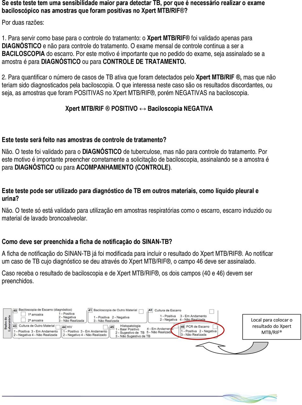 O exame mensal de controle continua a ser a BACILOSCOPIA do escarro.