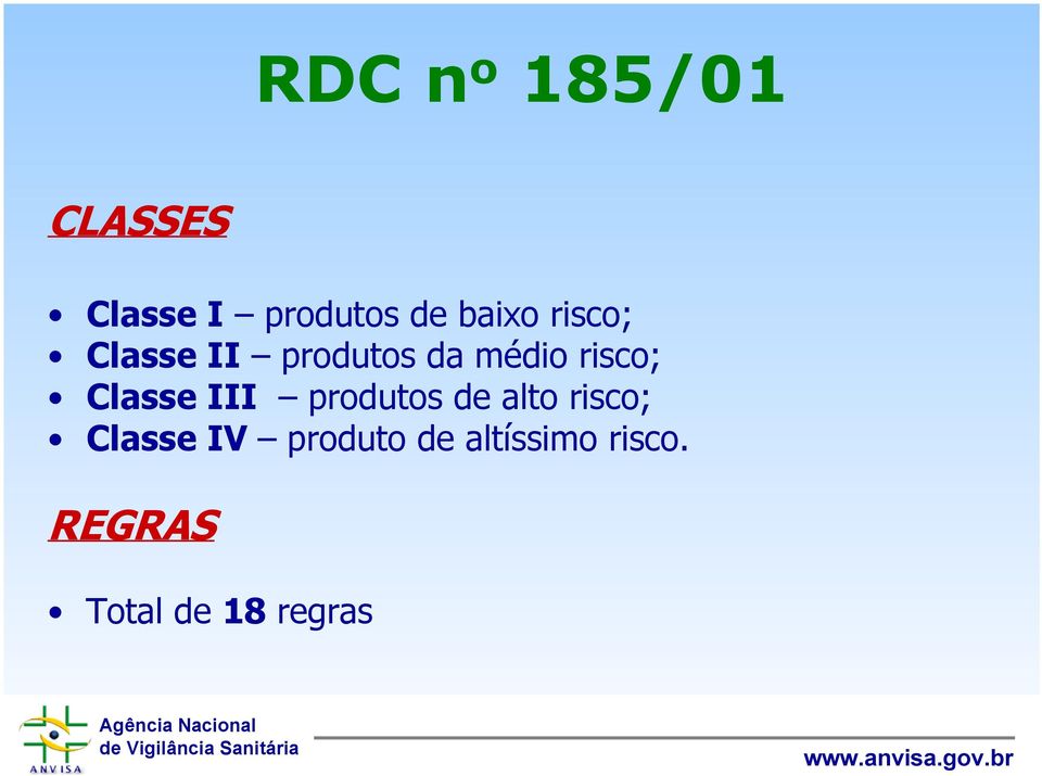 Classe III produtos de alto risco; Classe IV