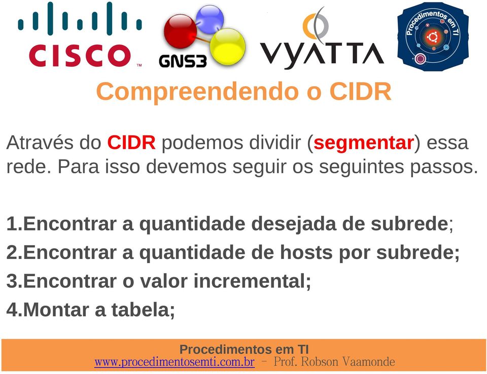 Encontrar a quantidade desejada de subrede; 2.